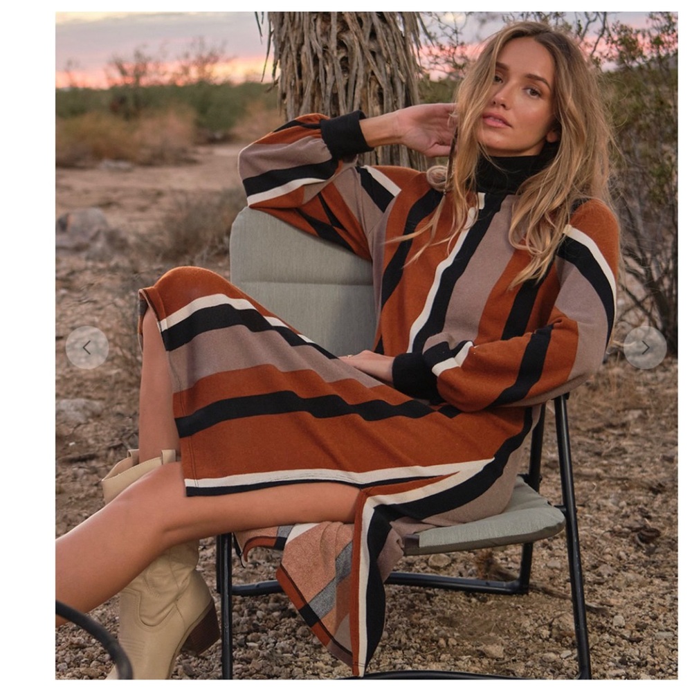 #07 Absolutely Fabulous Vertical Striped Turtle Neck Midi Dress - Picture 5 of 6